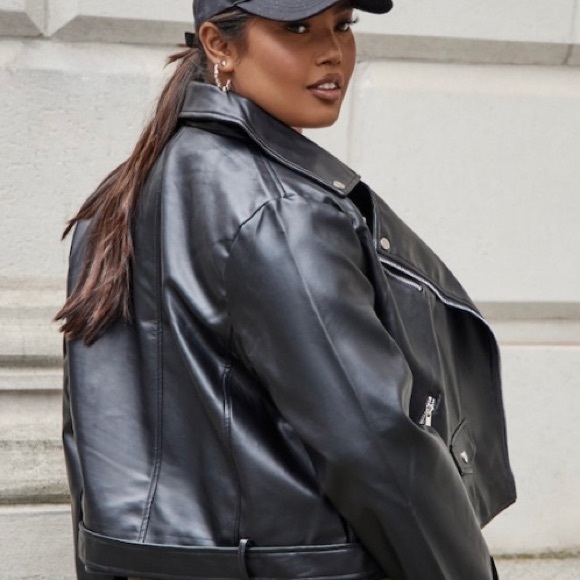Pretty Little Thing: Black Faux Leather Zip Detail Biker Jacket - S… - Picture 4 of 4